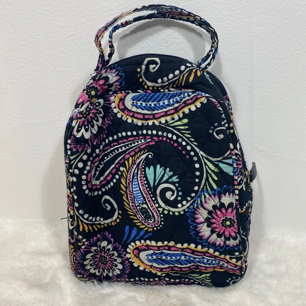 Vera Bradley‎ Quilted Black Paisley Floral Insulated Lunch Bag Tote